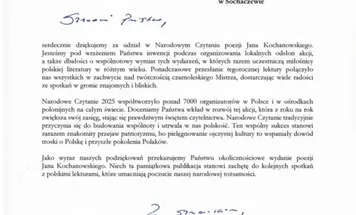 Zdjęcie do Podziękowanie Prezydenta RP